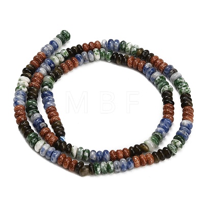 Gradient Color Natural Green Spot Jasper & Blue Spot Jasper & Golden Sheen Obsidian & Synthetic Goldstone Beads Strands GG-CBA1E0E-01A-1