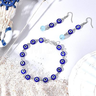 Handmade Evil Eye Lampwork Flat Round Links Chains AJEW-NB0002-02P-1