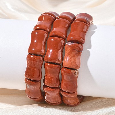 Bamboo Natural Red Jasper Beads Stretch Bracelets for Women Men BJEW-K304-01B-1