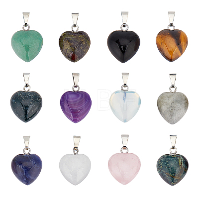 12Pcs 12 Style Natural & Synthetic Gemstone Pendants G-FH0001-22-1