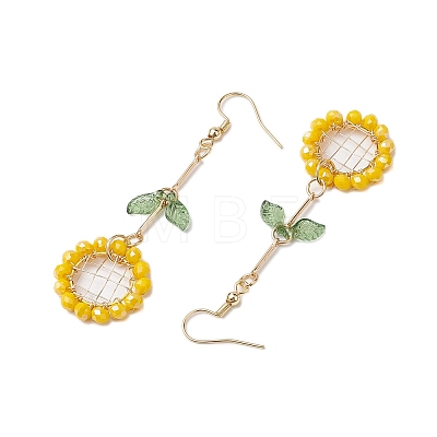 Sunflower Glass Beaded Dangle Earrings EJEW-TA00519-1