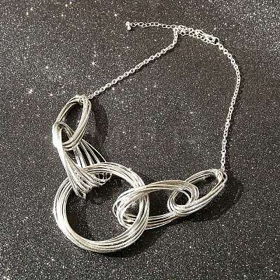 201 Stainless Steel Multi Ring Link Bib Necklaces for Women WG6B734-02-1