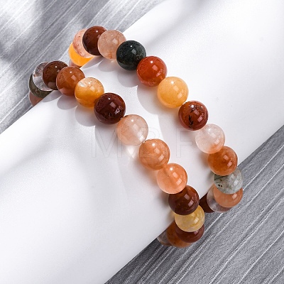 Natural Red Quartz Round Beaded Stretch Bracelets for Men Women BJEW-G743-01D-1