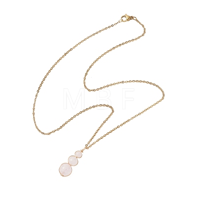 Natural Green Aventurine & Rose Quartz & Amethyst & Carnelian & Dyed Quartz Round Beaded Gourd Shape Pendant 304 Stainless Steel Cable Chain Necklaces for Women NJEW-JN05656-1