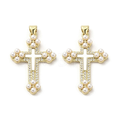 Brass Pave Shell Pendants X-KK-I708-17B-G-1