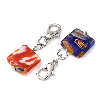 16Pcs Square Handmade Millefiori Glass Pendant Locking Stitch Markers HJEW-AB00654-1