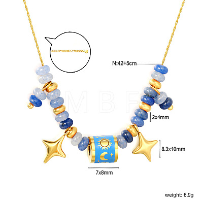 Natural Sodalite Rondelle Beads and 304 Stainless Steel Enamel Deep Sky Blue Column Star Pendant Necklaces for Women WG97891-02-1