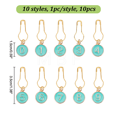 10Pcs 10 Style Number 0~9 Alloy Enamel Pendant Stitch Markers HJEW-NB00001-1