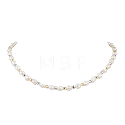 Natural Cultured Freshwater Pearl Rice Beaded Necklaces NJEW-JN05703-1