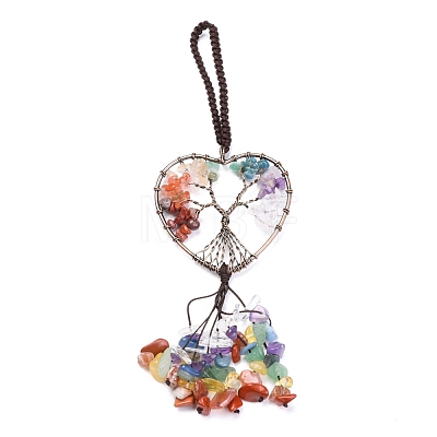 Wire Wrapped Chakra Chips Natural Gemstone Big Pendant Decorations X-HJEW-H057-01D-1
