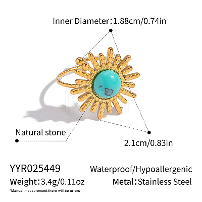 304 Stainless Steel with Gemstone Cuff Open Rings for Women OK7494-2-1