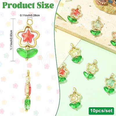 10Pcs 5 Colors Flower Glass Pendants PALLOY-FS00078-1