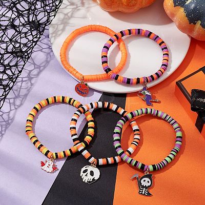 5Pcs Handmade Polymer Clay Heishi Beads Stretch Bracelet Sets BJEW-JB10938-1