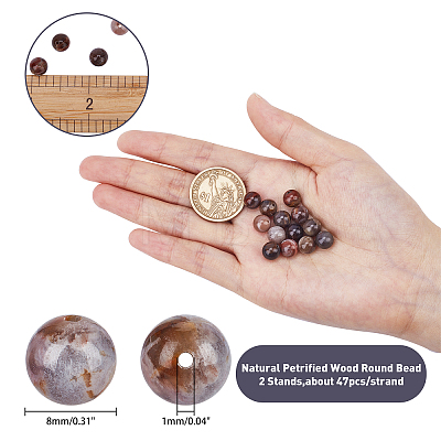 Natural Petrified Wood Round Bead Strands G-AR0001-62-1