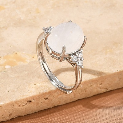Brass Micro Pave Cubic Zirconia with Natural Quartz Crystal Cuff Open Rings RJEW-T035-01P-G-1