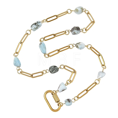 Natural Larimar Nuggets Beaded Chain Necklaces NJEW-JN06508-03-1