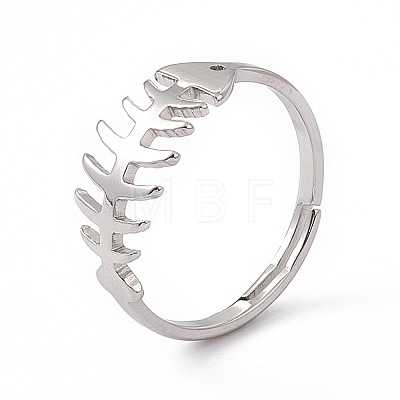 201 Stainless Steel Fishbone Adjustable Ring for Women RJEW-K238-12P-1