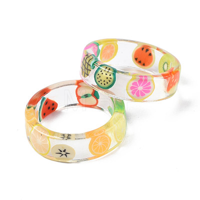 Transparent Resin Fruit Finger Ring for Women RJEW-T022-024-1