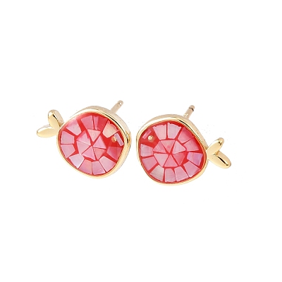 Brass Enamel Fish Stud Earrings EJEW-I322-05G-1
