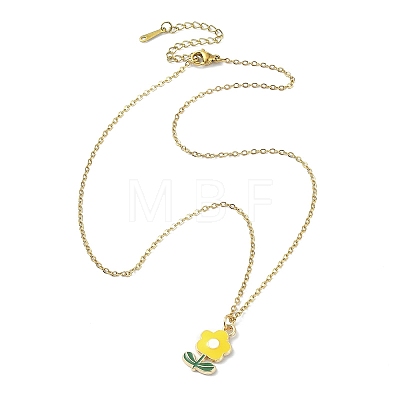 Zinc Alloy Enamel Flower Pendant Necklace with 304 Stainless Steel Cable Chains NJEW-JN04370-1