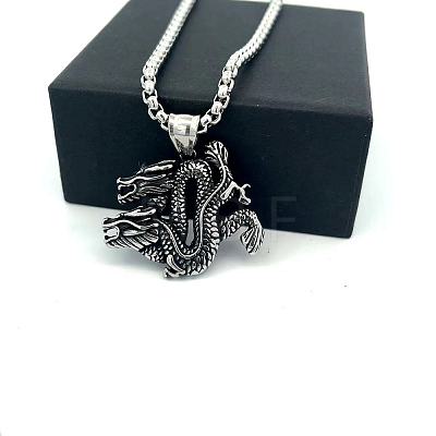 Vintage European Style 304 Stainless Steel Double Dragon Pendant Necklaces for Men GQ0612-1