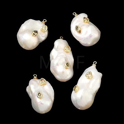 Brass & Pearl Micro Pave Cubic Zirconia Pendants KK-H259-13E-G01-1