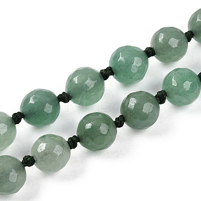 8mm Faceted Round Natural Green Aventurine Beaded Necklaces NJEW-F327-01A-02-1