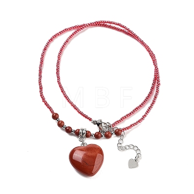 Natural & Synthetic Mixed Gemstone Heart Pendant Necklaces NJEW-G143-02-1