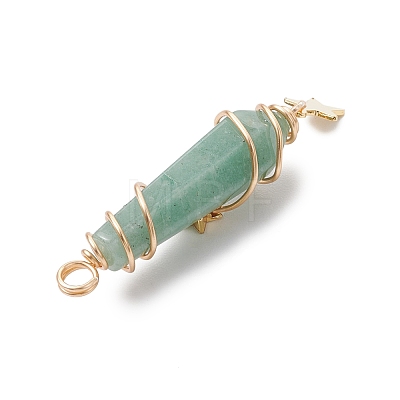 3Pcs 3 Styles Natural Green Aventurine Pointed Copper Wire Wrapped Faceted Bullet Big Pendants PALLOY-JF03572-02-1