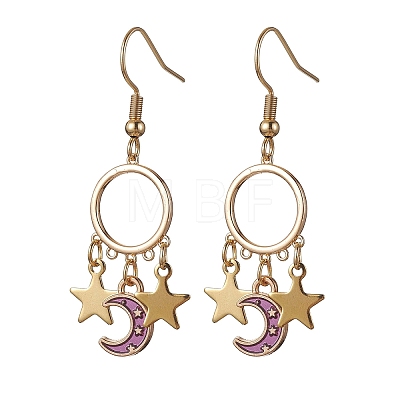 Moon and Star Alloy Enamel Chandelier Earrings EJEW-JE05603-1