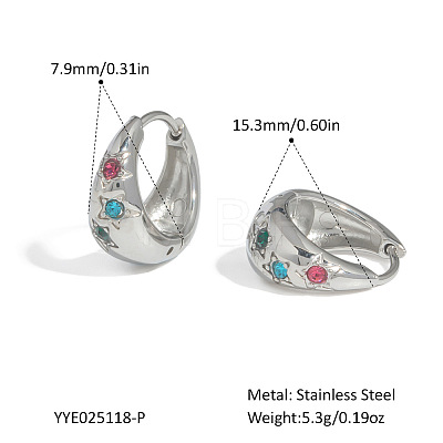 Stainless Steel Colorful Rhinestone Hoop Earrings GL4327-2-1