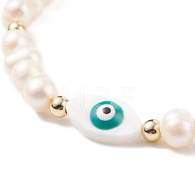 Natural Shell & Pearl Braided Bead Bracelet BJEW-JB08237-01-1