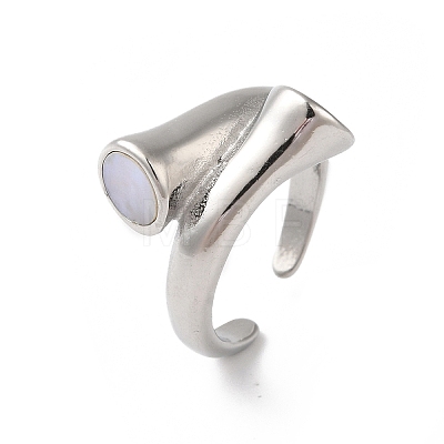 Shell Open Cuff Ring for Women RJEW-C091-03P-01-1