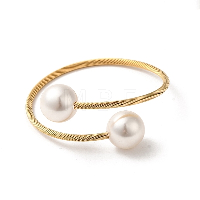 Plastic Imitation Pearl Round Beaded Cuff Bangle X-BJEW-P310-07G-1