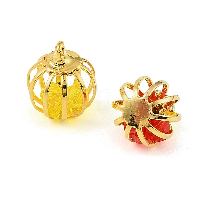 Iron Glass Bead Cage Pendants IFIN-N014-01G-1