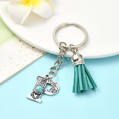 Alloy with Resin Imitation Synthetic Turquoise Keychain KEYC-YW00087-16-1