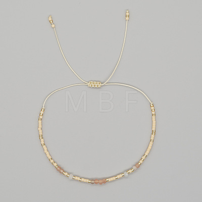 Bohemian Faceted Rondelle Natural Gemstone and Glass Heishi Braided Bead Bracelets for Women FE7255-9-1