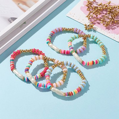 Rainbow Polymer Clay Heishi Beads Stretch Bracelets BJEW-JB05865-1