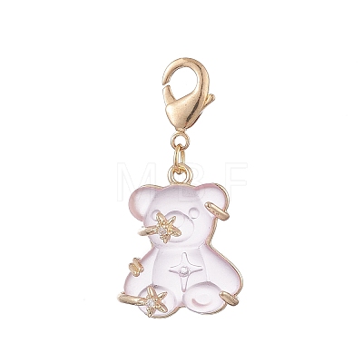 3Pcs Bear Transparent Resin Rhinestone Pendant Decorations HJEW-JM01007-1