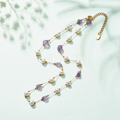 Natural Amethyst & Pearl Beaded Necklace NJEW-JN03894-03-1