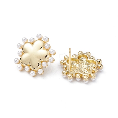 Long-Lasting Plated Brass Stud Earrings with Plastic Pearl for Women EJEW-A088-01G-1