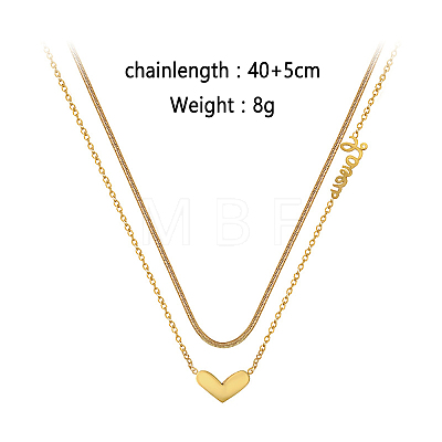 Stainless Steel Double Layer Heart Pendant Lock Collarbone Chain Necklaces for Daily Wear DN9928-1