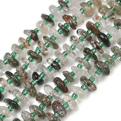 Natural Green Lodolite Quartz/Garden Quartz/Green Phantom Quartz Beads Strands GG-CBA3A44-B10-01-1