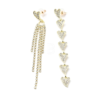 Crystal Rhinestone Heart Tassel Asymmetrical Earrings with 925 Sterling Silver Pins EJEW-C037-05LG-1