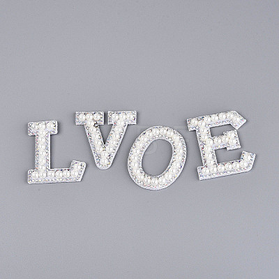 26Pcs ABS Plastic Imitation Pearl & Rhinestone & Cloth Letter Cabochons PATC-T001-01B-1
