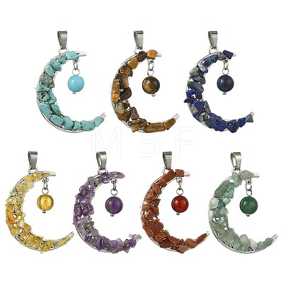 7Pcs Natural & Synthetic Mixed Stone Pendants PALLOY-FS00070-1