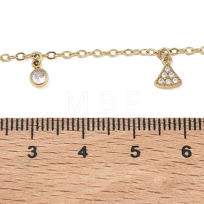 304 Stainless Steel Pave Clear Cubic Zirconia Triangle Tassel Necklaces for Women NJEW-C119-01G-1