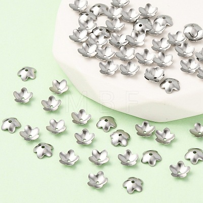 Tarnish Resistant 5-Petal 201 Stainless Steel Flower Bead Caps STAS-N027-02-1