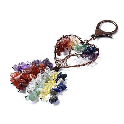 Natural Mixed Gemstone Keychain Clasps G-S274-07-1