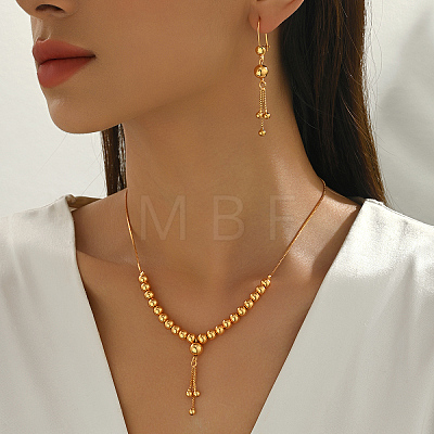 Vintage Brass Round Beaded Tassel Necklace & Earrings for Women HX9279-1